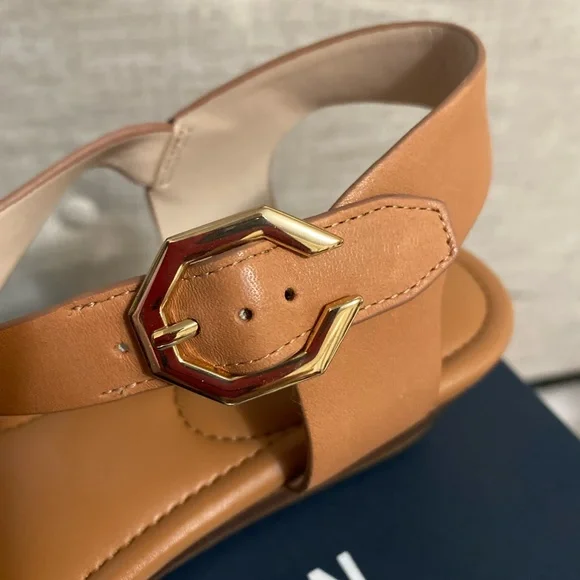 Cole Hann Genuine Leather Tan Wedge Sandals With Cushioned Footbed NIB - Picture 7 of 11